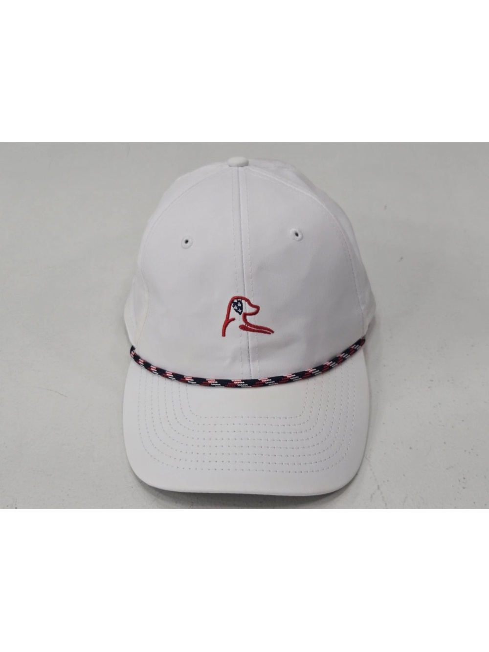 RHOBACK THE BUNKER HAT Golf Performance Snapback Cap Rope Dog Red White Blue